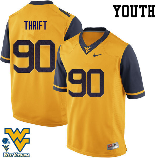 Youth #90 Brenon Thrift West Virginia Mountaineers College Football Jerseys-Gold - Click Image to Close